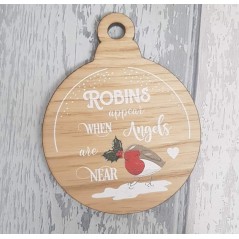4mm Oak Veneer Printed Bauble  - Robins Appear Christmas Baubles