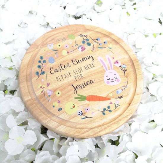 Round Shaped Easter Bunny Treat Board - floral design Easter