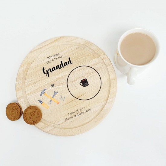Printed Round Wooden Tea and Biscuits Tray - Tools Design Fathers Day