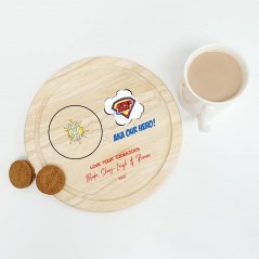 Printed Round Wooden Tea and Biscuits Tray - Super Hero Fathers Day