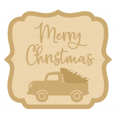 3MM MDF Layered Plaque - Merry Christmas and Truck in Fancy Shape Plaque Christmas Crafting