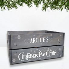 Printed Grey Christmas Crate - White Text and Snowflakes Personalised and Bespoke