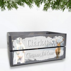 Printed Grey Christmas Crate - Winter Animals Personalised and Bespoke
