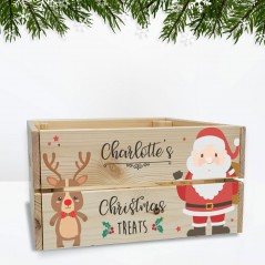 Printed Pale Christmas Crate - Santa and Rudolph Personalised and Bespoke