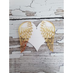 3mm White Acrylic Heart with Mirror Acrylic Wings Fathers Day