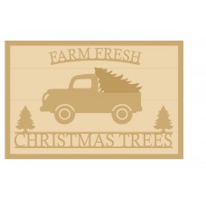 3MM MDF Layered Rectangular Plaque - Farm Fresh Christmas Trees - with Truck Christmas Crafting