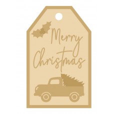 3MM MDF Layered Tag - Merry Christmas with Truck and Tree Christmas Crafting