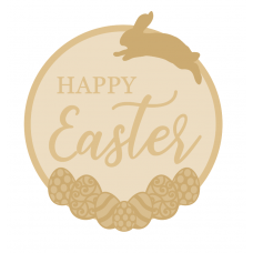 3MM MDF Layered Circle Plaque - Happy Easter with eggs and bunny Easter