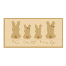 3mm mdf Personalised Rectangular Layered Family Bunny Plaque Easter