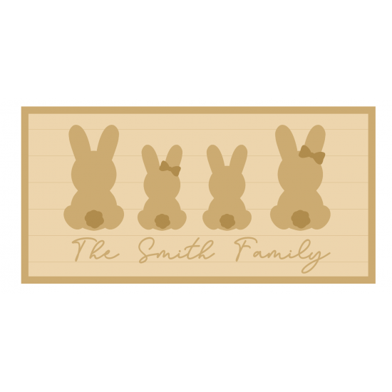 3mm mdf Personalised Rectangular Layered Family Bunny Plaque Easter