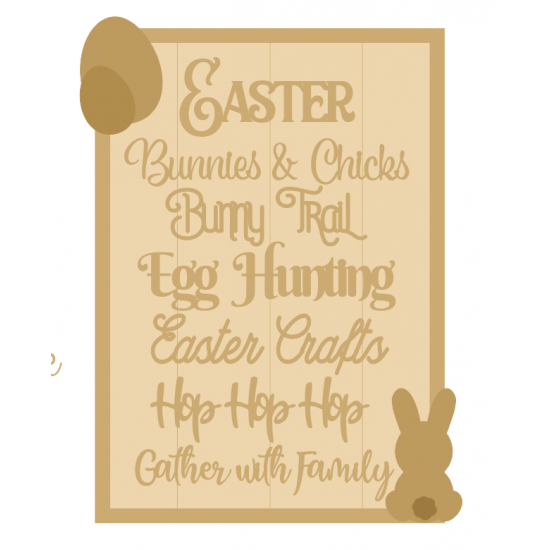 3MM MDF A3 Layered Rectangle - Easter  Wording Plaque Easter