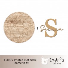 Printed Pale Wood Engraved Effect Circle with Letter and Name UV PRINTED ITEMS