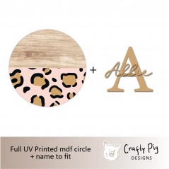 Printed Wood Effect and Pink Leopard Painted Effect with Letter and Name UV PRINTED ITEMS