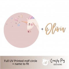 Printed Circle with Unicorn Design with name UV PRINTED ITEMS