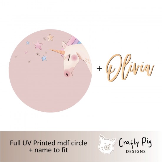 Printed Circle with Unicorn Design with name