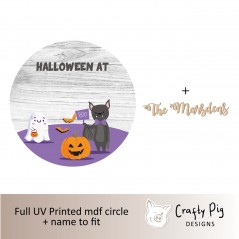 Printed Circle Bats Design Halloween At the - mdf surname