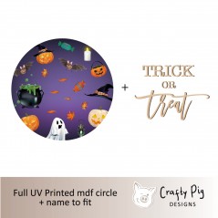 Printed Purple Characters - Trick or Treat Circle - mdf letters Halloween
