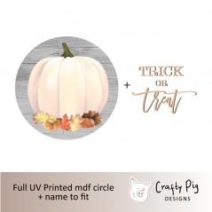 Printed White Pumpkin Circle - Trick or Treat - mdf letters Halloween