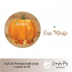 Printed Orange Pumpkin Circle - Autumn at the Surname - mdf wording Halloween