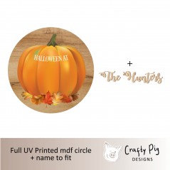 Printed Orange Pumpkin Circle - Halloween at the (Surname) - mdf surname Halloween