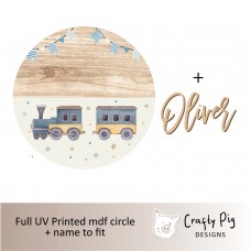 Printed Wood Effect Circle - Train Design with name UV PRINTED ITEMS