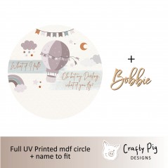 Printed Circle - Grey Hot Air Balloon Design - with name UV PRINTED ITEMS