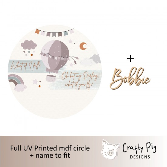 Printed Circle - Grey Hot Air Balloon Design - with name