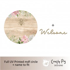 Printed Circle Bee and Pastel Flowers - mdf name UV PRINTED ITEMS