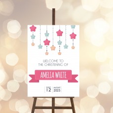 Printed Foamboard Christening Sign - Stars Pink or Blue 