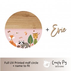 Printed Circle PINK Woodland Design - and name Personalised Name Plaques