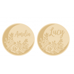 3MM MDF Personalised Layered Floral and Crescent Plaque - Style 4 Personalised and Bespoke