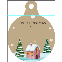 4mm Oak Veneer Printed Colour Bauble  - First Christmas At  Christmas Baubles