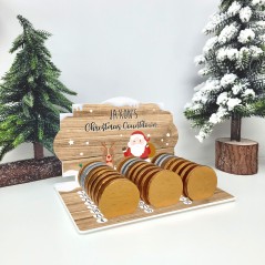 Acrylic Printed Advent Chocolate Coin Holder - Santa and Rudolph Printed Christmas