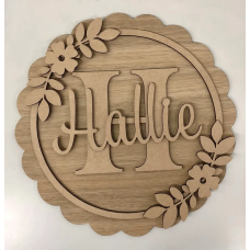 3mm mdf or Oak Veneer Scalloped Initial Plaque Personalised Name Plaques