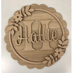 3mm mdf or Oak Veneer Scalloped Initial Plaque Personalised Name Plaques