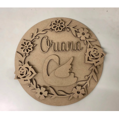 3mm mdf Swan and flowers name plaque Personalised Name Plaques