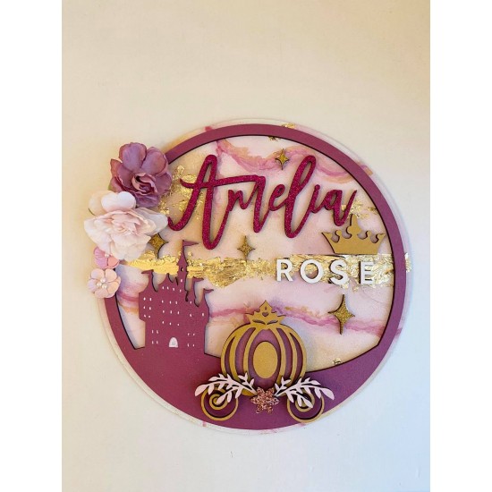 3mm mdf Multi-Names Princess Carriage Plaque Personalised Name Plaques