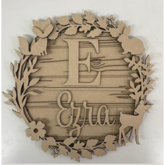 3mm mdf or Oak Veneer Woodland Initial name plaque Personalised Name Plaques