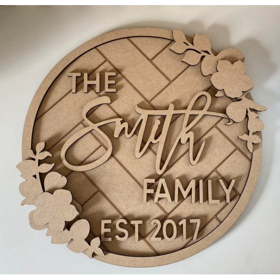 3mm mdf Herringbone Family Name Established Plaque Personalised Name Plaques