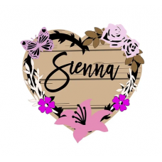 3mm mdf Floral Heart Name Plaque Personalised Name Plaques