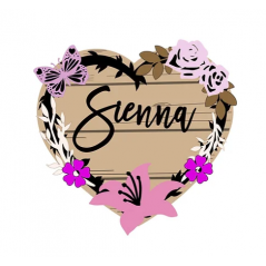 3mm mdf Floral Heart Name Plaque Personalised Name Plaques