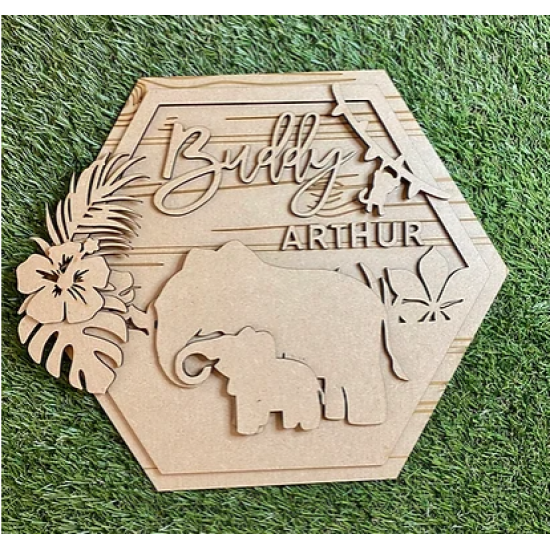 3mm mdf Elephants Hexagon Name Plaque Personalised Name Plaques