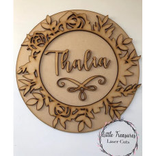 3mm mdf Floral Wreath Name Plaque Personalised Name Plaques