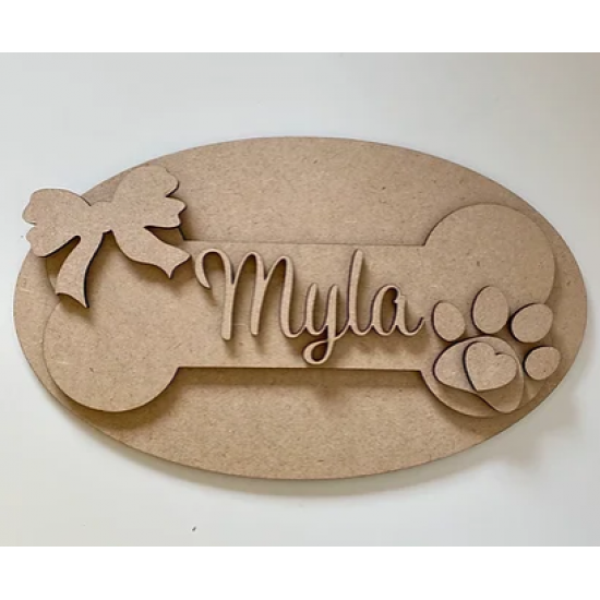 3mm mdf Dog Bone Name Plaque Personalised Name Plaques
