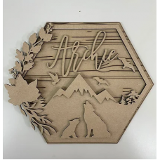 3mm mdf Wolves Hexagon Name Plaque Personalised Name Plaques