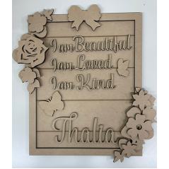 3mm mdf Floral Affirmations Name Plaque Personalised Name Plaques