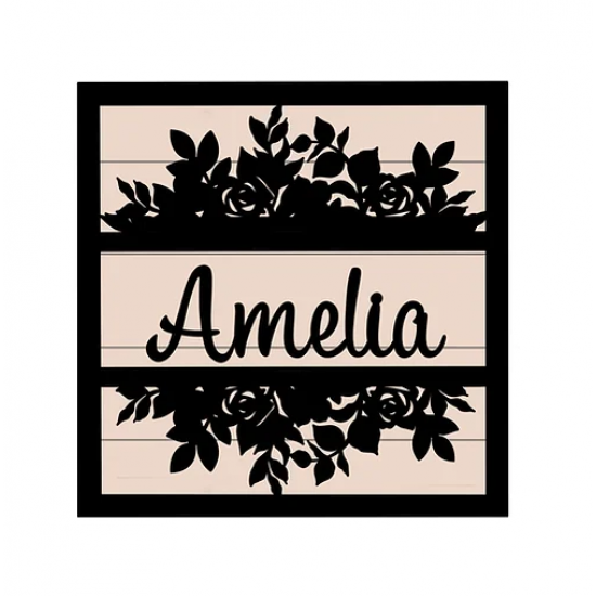 3mm mdf Square Split Floral Name Plaque Personalised Name Plaques