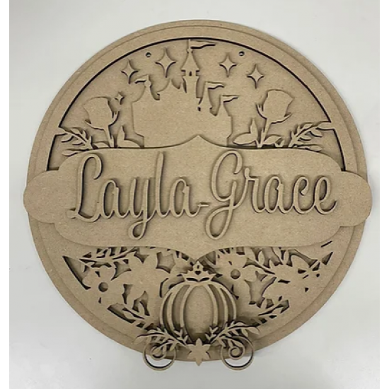 3mm mdf Princess Castle Floral Name Plaque Personalised Name Plaques