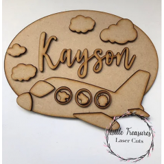 3mm mdf Animals In A Plane Oval Name Plaque Personalised Name Plaques