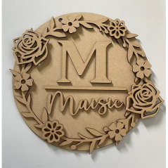 3mm mdf Initial Name Plaque (Rose/Floral Theme) Personalised Name Plaques